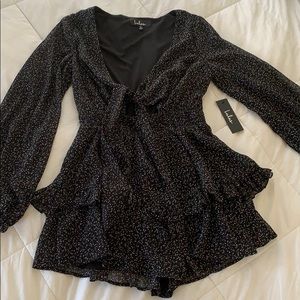 Black and white tie front romper